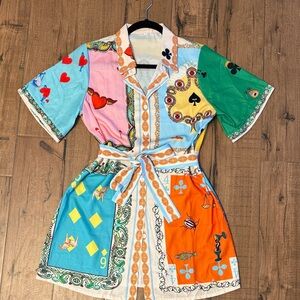 New Colorful Playing Card Print Shirt Dress Small